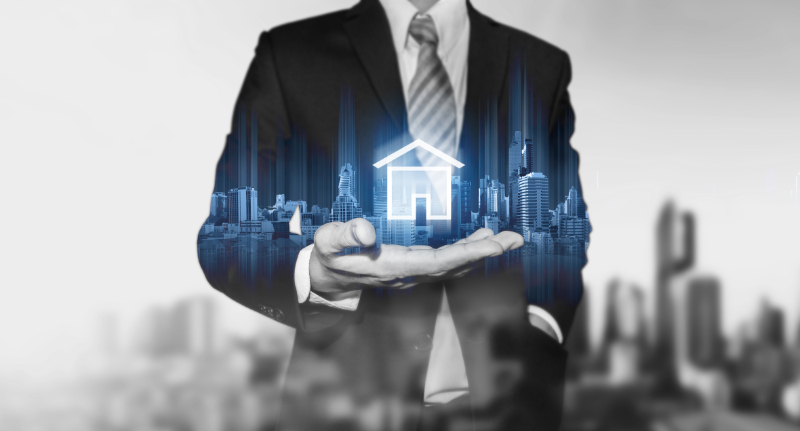 man with visual house on his palm