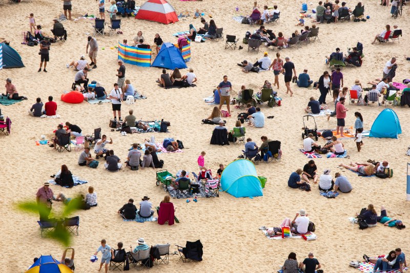 seashore packed with tourists